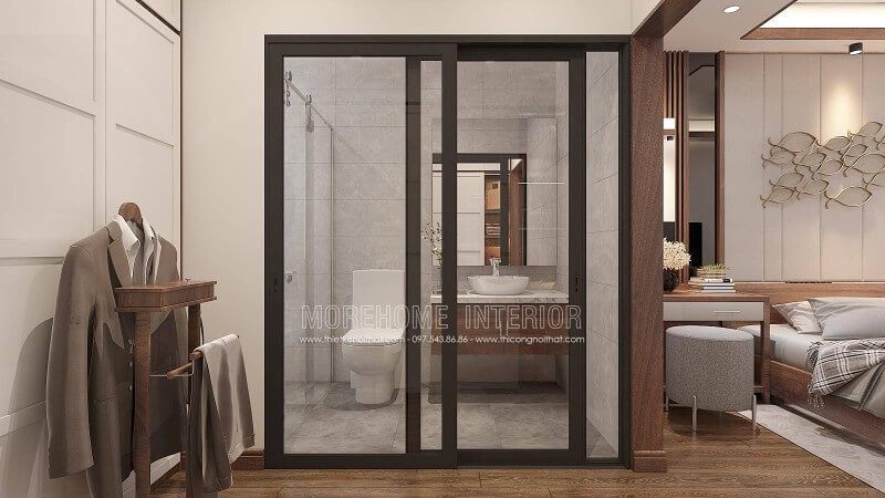 Hiện nay có rất nhiều sự lựa chọn như cửa mở hay vách tắm kính có các loại như vách tắm kính vuông, 180độ, 135 độ hay vị trí để tủ quần áo tuy nhiên với ý tưởng thiết kế phòng ngủ nam khép kín trong biệt thự Vinhomes Imperia Hải Phòng trong đây sẽ là ý tưởng khá thú vị.
