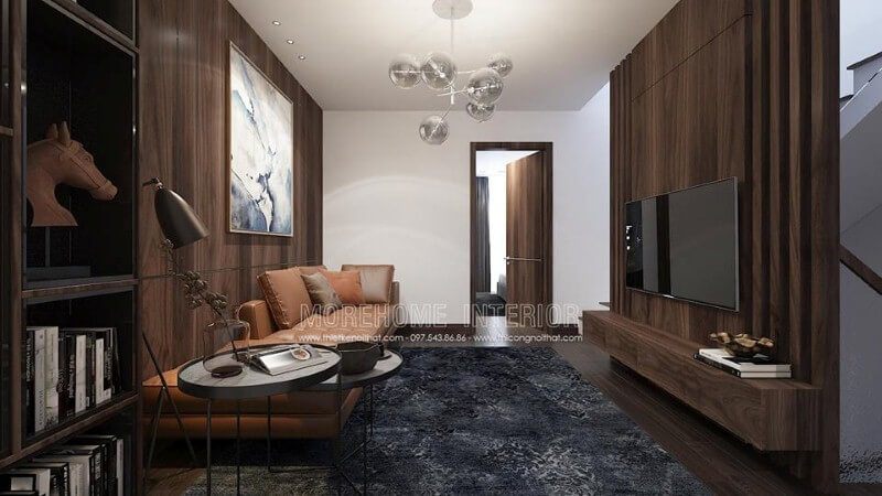 Sofa cam băng dài bọc da đẹp cho phòng giải trí hiện đại, sang trọng.