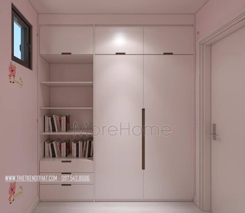 Tủ quần áo kết hợp kệ hở để sách vừa tiện dụng vừa gọn gàng cho phòng ngủ con gái
