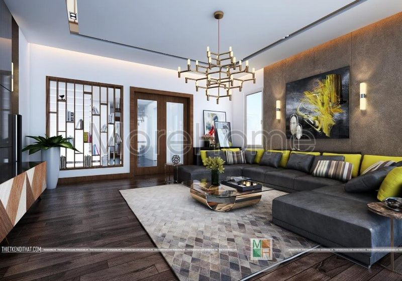Lựa chọn gỗ ốp tường và sàn tăng sự sang trọng hơn cho phòng khách mang lại tính thẩm mỹ cho ngôi nhà