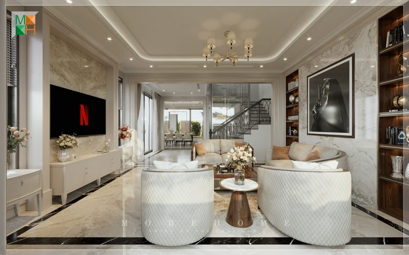 Kệ tủ tivi đẹp sang trọng đóng vai trò là điểm nhấn giúp không gian trở nên đẹp và ấn tượng hơn trong mắt người nhìn.