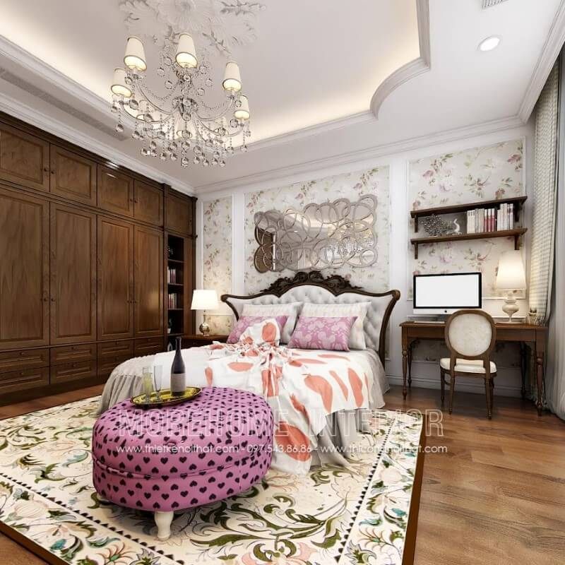 Mẫu tủ quần áo bằng gỗ tự nhiên, có phong cách tân cổ điển, luôn là lựa chọn hoàn hảo cho những căn biệt thự cao cấp.